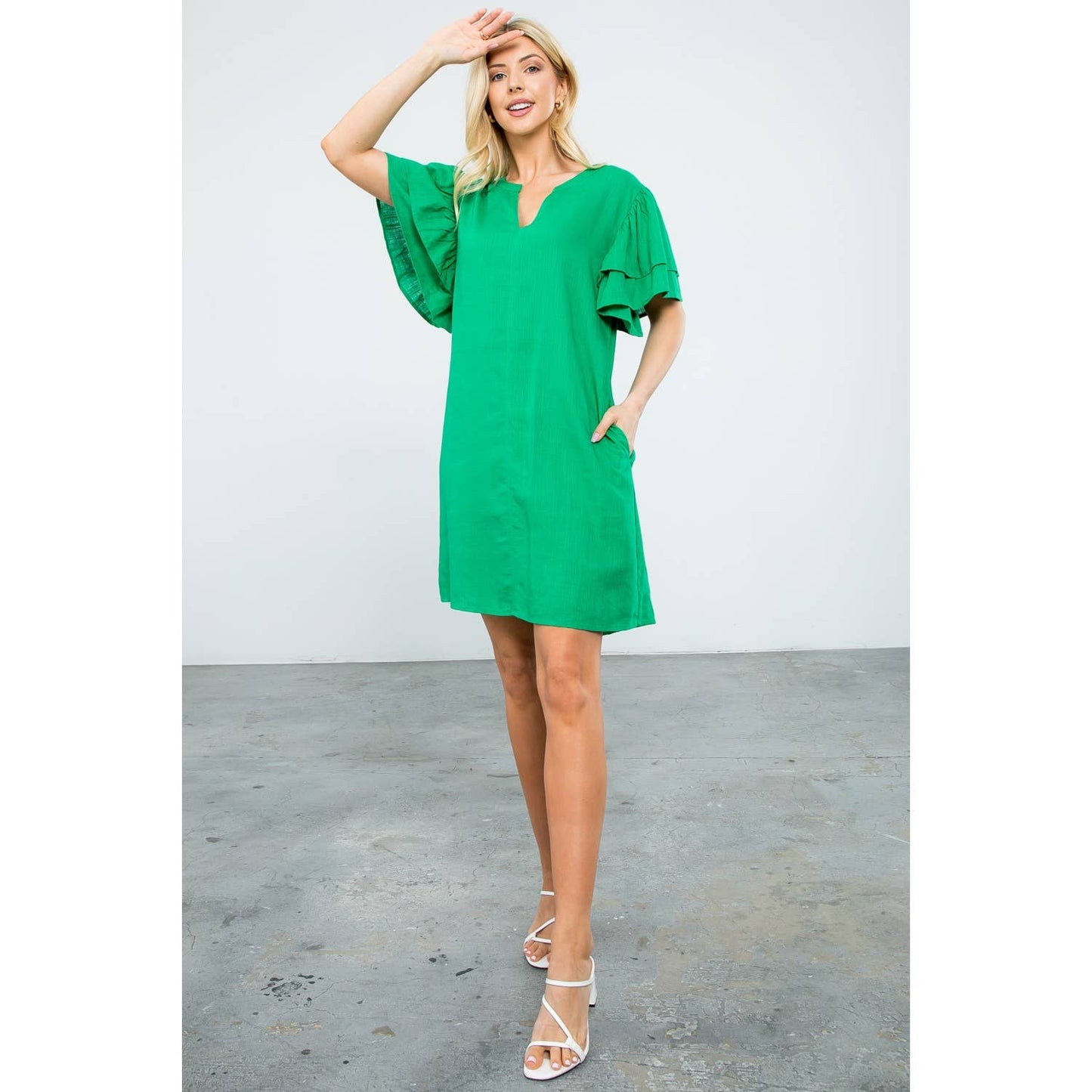 Flutter Sleeve V-Neck Dress