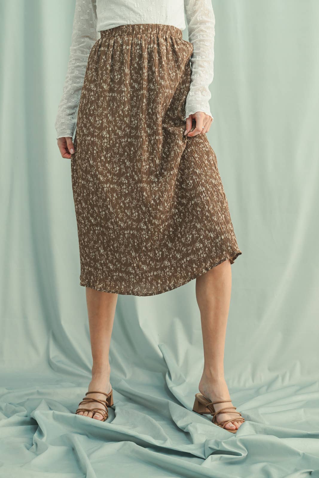 FLORAL CRINKLE MIDI SKIRT