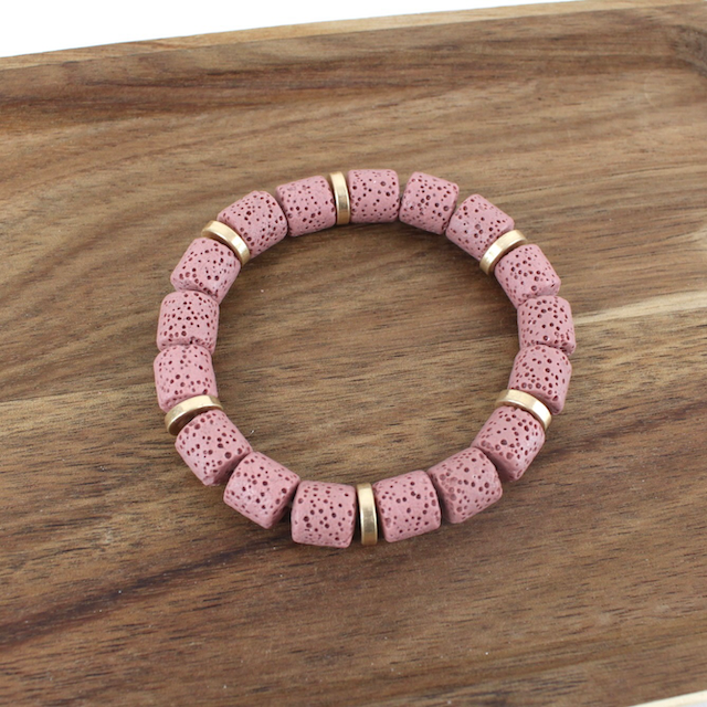 Lava Rock Tube Beads Stretch Bracelet