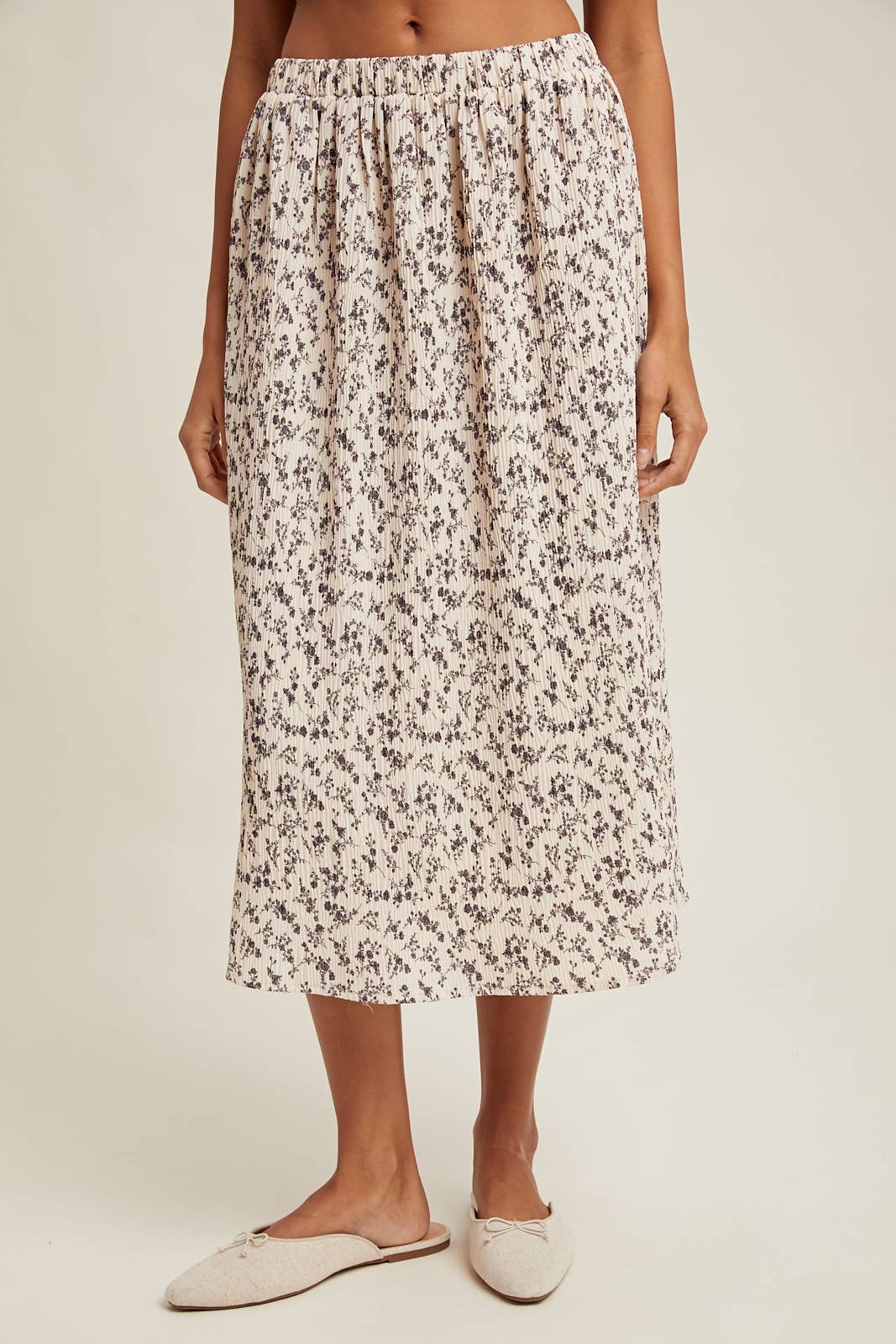 FLORAL CRINKLE MIDI SKIRT