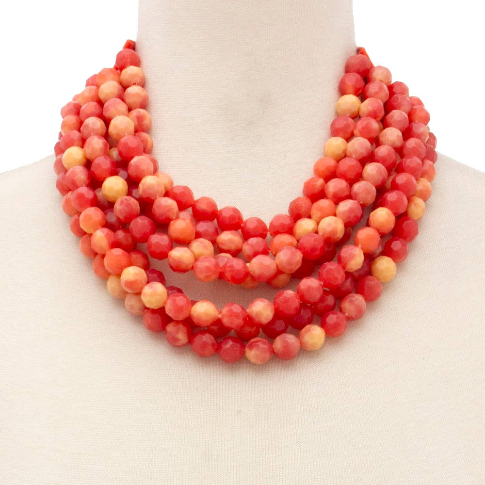 CHUNKY BEADED LAYERED NECKLACE Faux leather neck magnetic