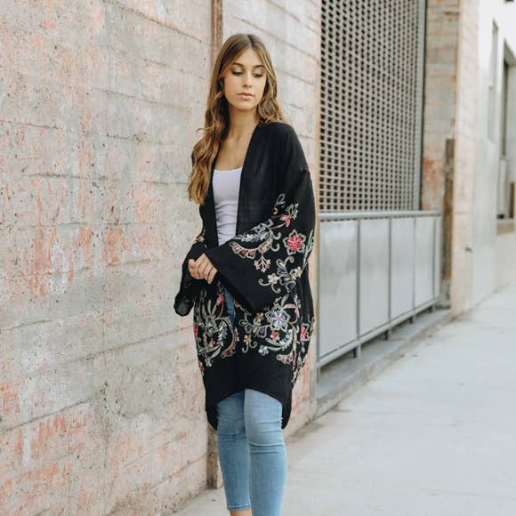 Long Floral Kimono Cardigan