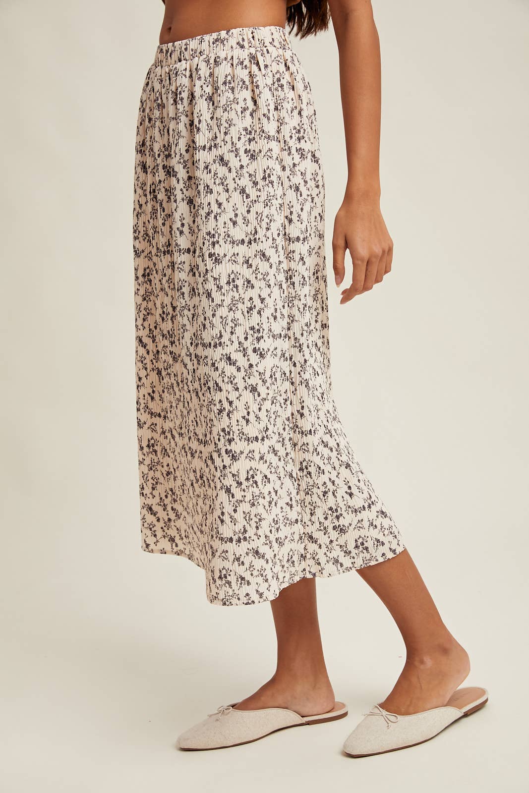 FLORAL CRINKLE MIDI SKIRT