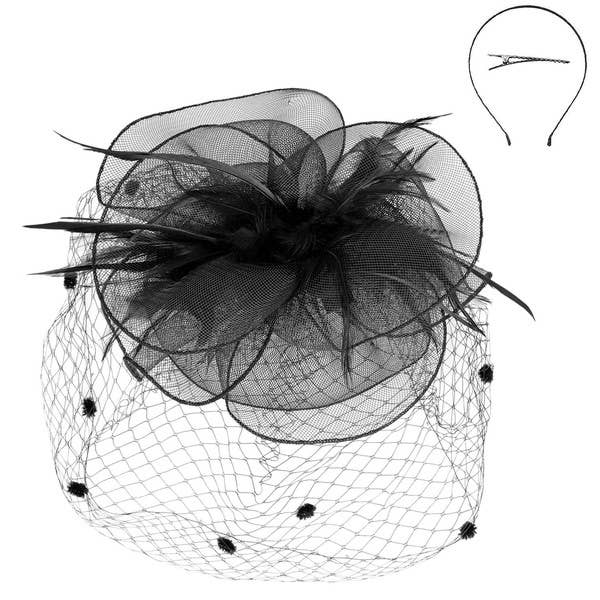 KENTUCKY DERBY FLOWER FEATHERS VEILED FASCINATOR