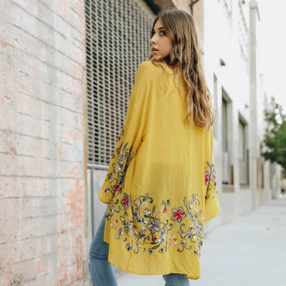 Long Floral Kimono Cardigan