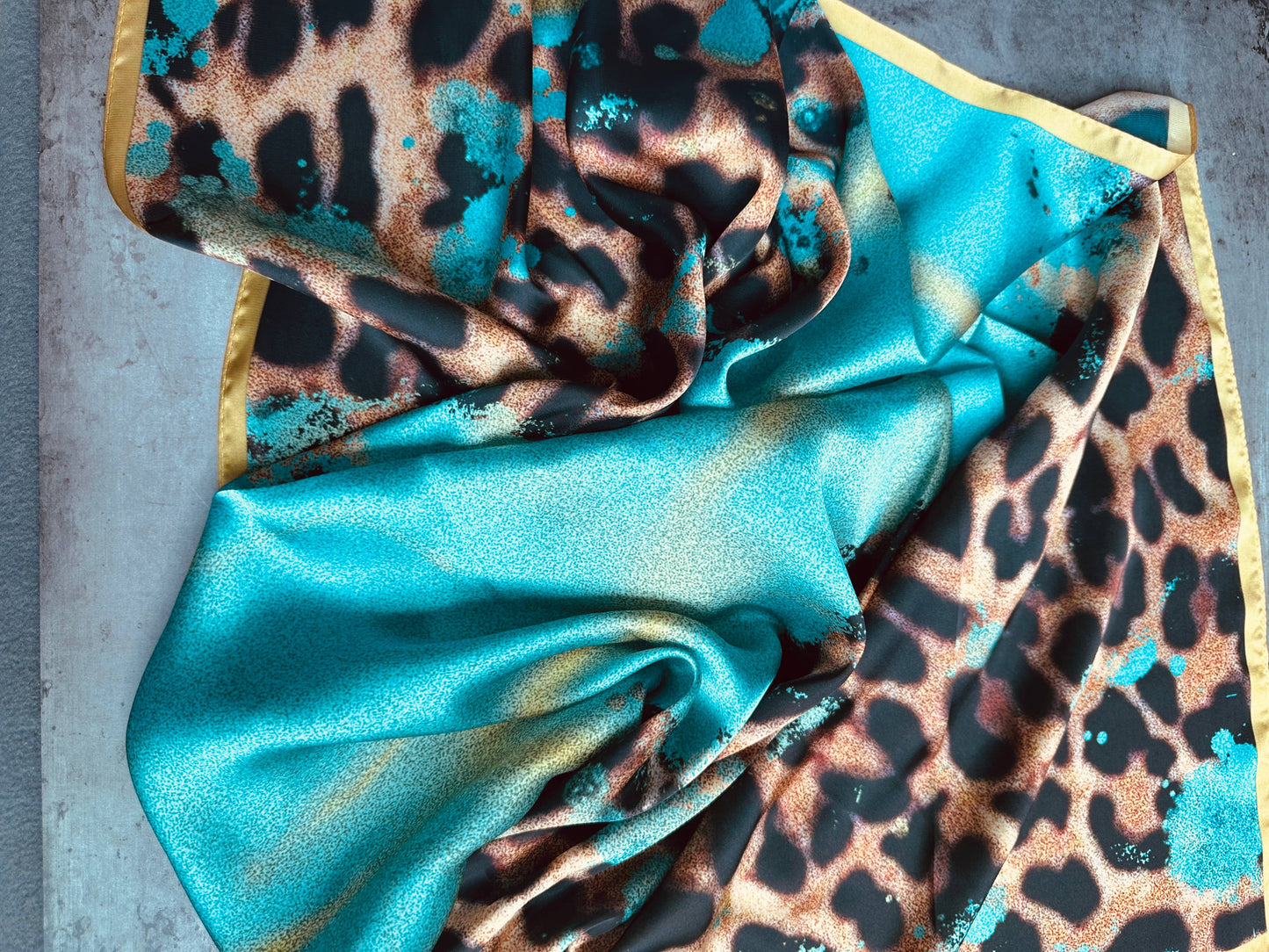 Turquoise Gold Leopard Wild Rag