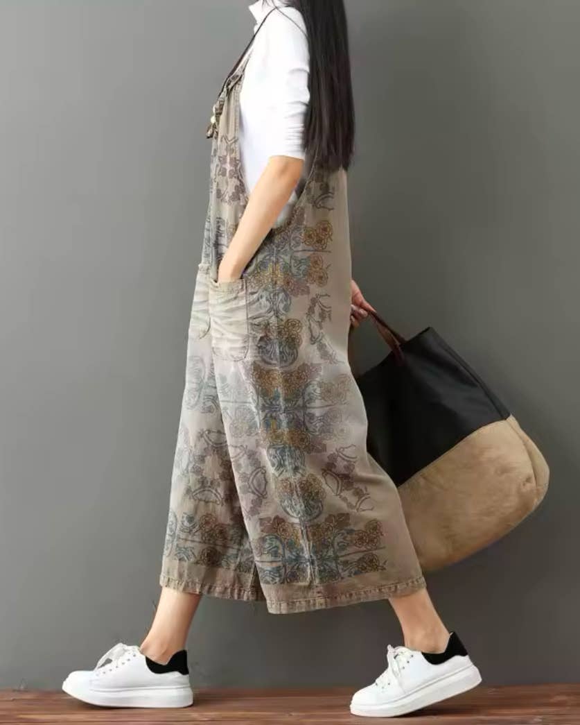 Denim Vintage Print Overall Jumper