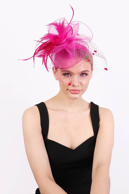 KENTUCKY DERBY FLOWER FEATHERS VEILED FASCINATOR