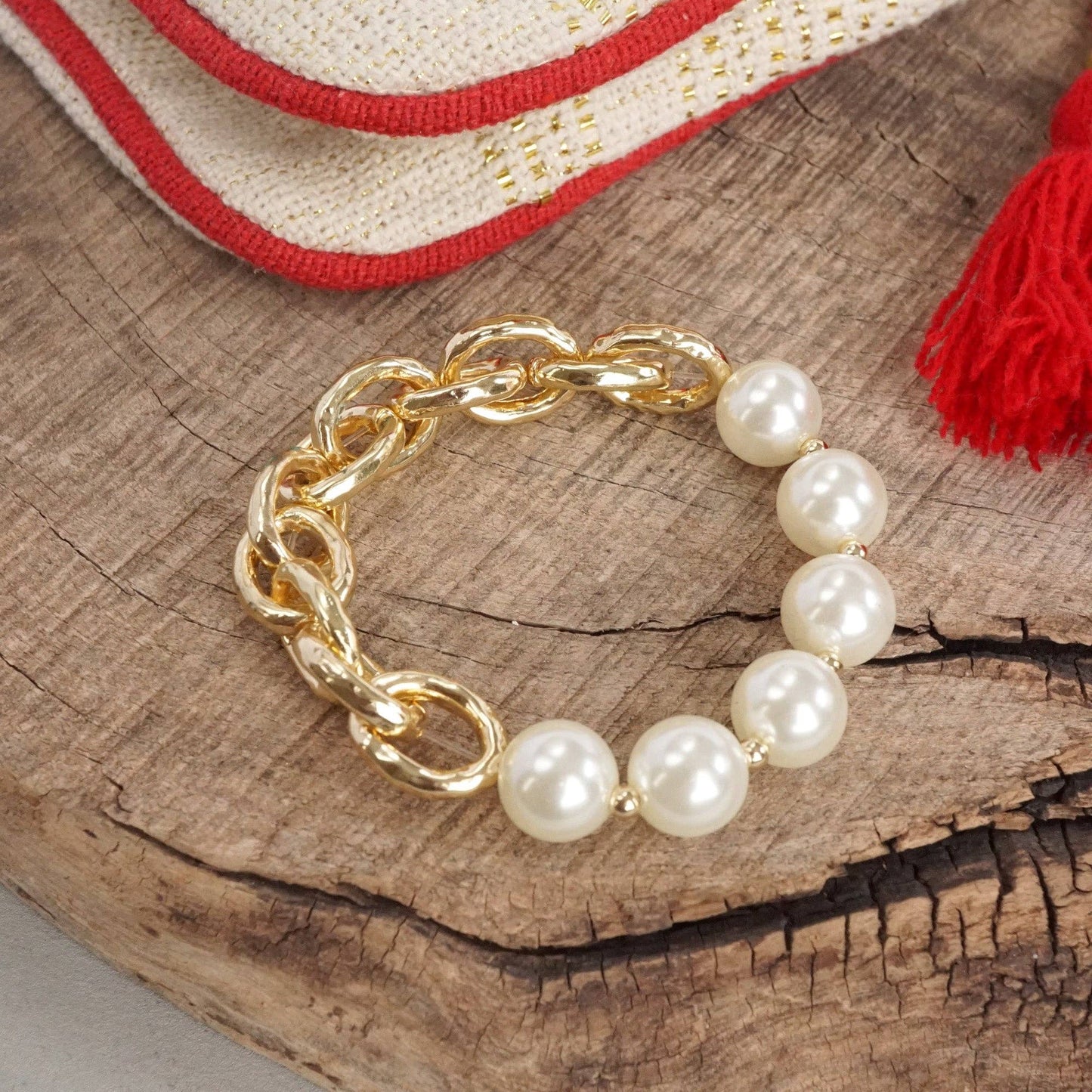 Chunky Chain and pearls beads bracelet