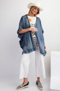 Washed Denim Ruffled Cardigan