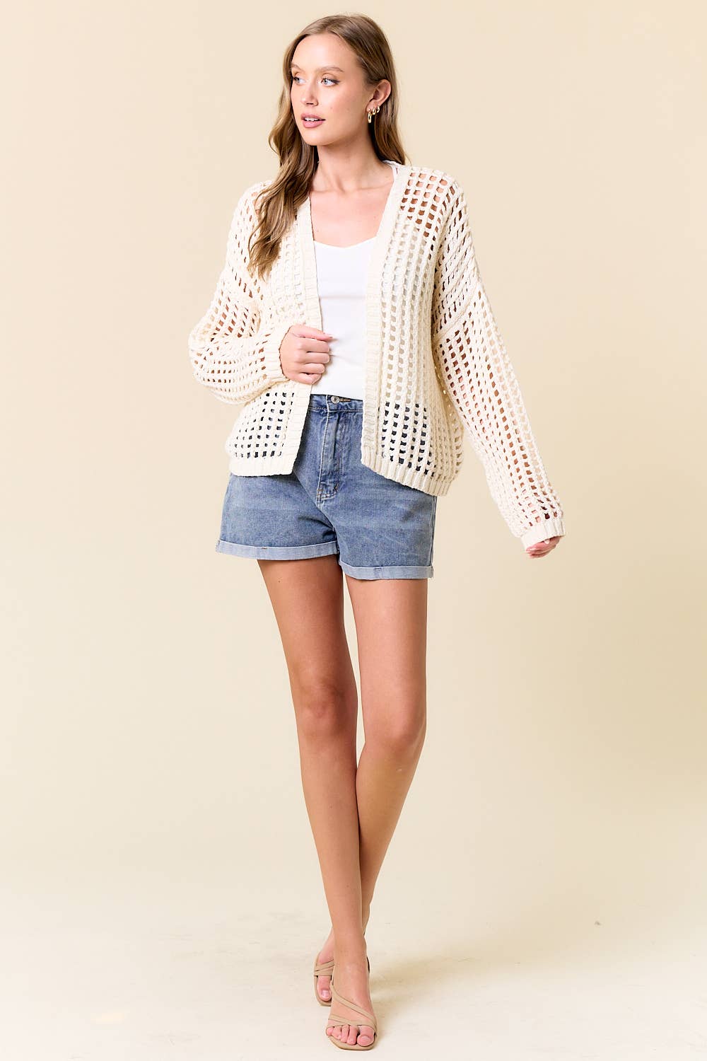 CROCHET FISHNET CROPPED OPEN CARDIGAN