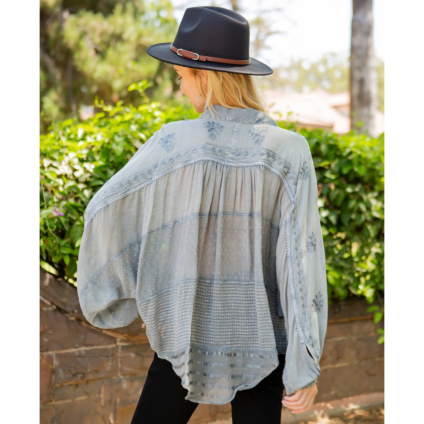 Embroidery Bishop Sleeves Loose Top