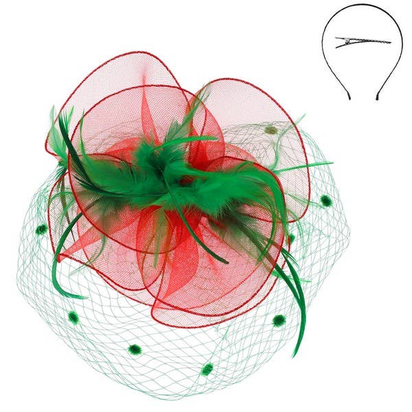 KENTUCKY DERBY FLOWER FEATHERS VEILED FASCINATOR