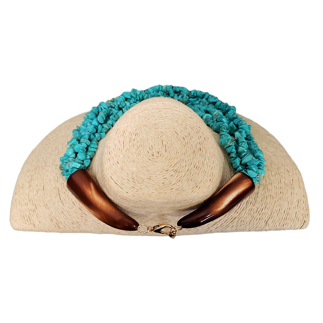 Multi-Strand Turquoise Chip & Brown Horn
