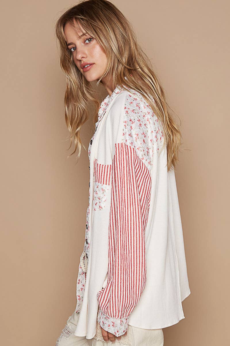 Long sleeve embroidered button down shirt