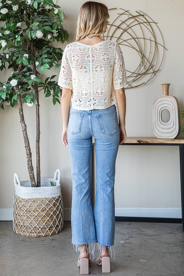 Knit Floral Tie Front Top