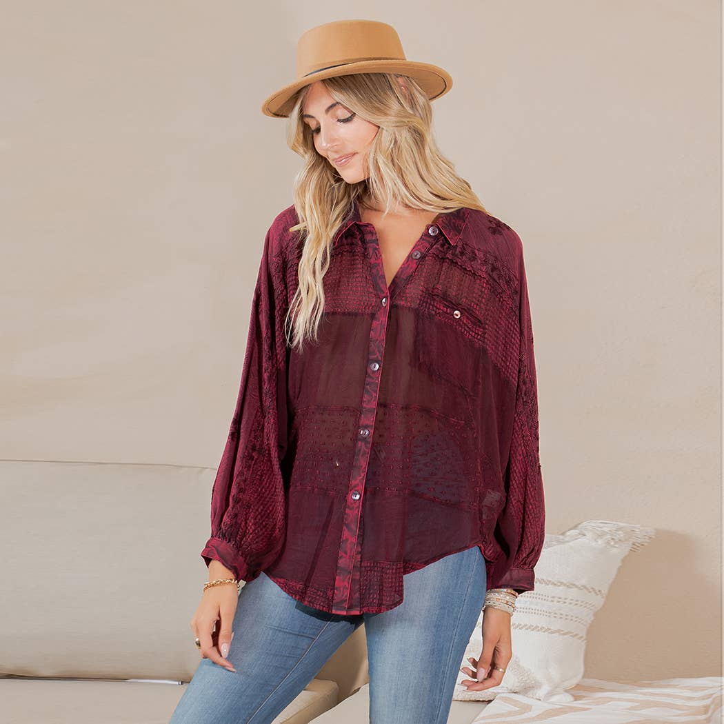Embroidery Bishop Sleeves Loose Top