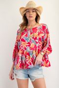TROPICAL PRINT BABYDOLL WOVEN TOP