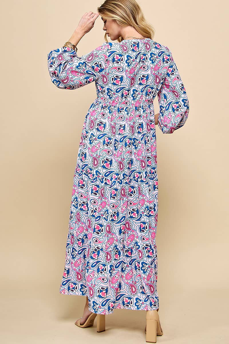 Paisley Print V neck Maxi Dress