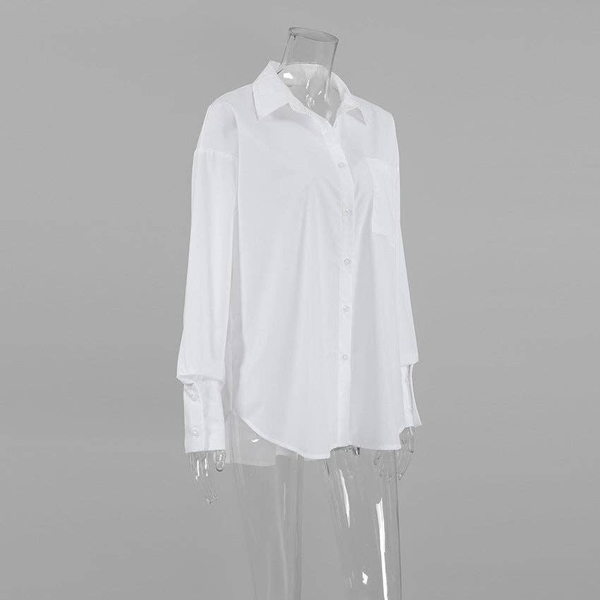 White Lapel Loose  Daily Shirt