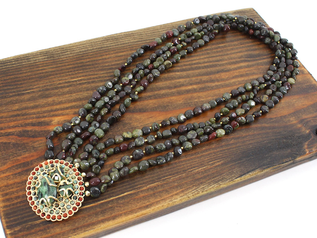 Bold Stone Bead Medallion Stainless Steel Necklace