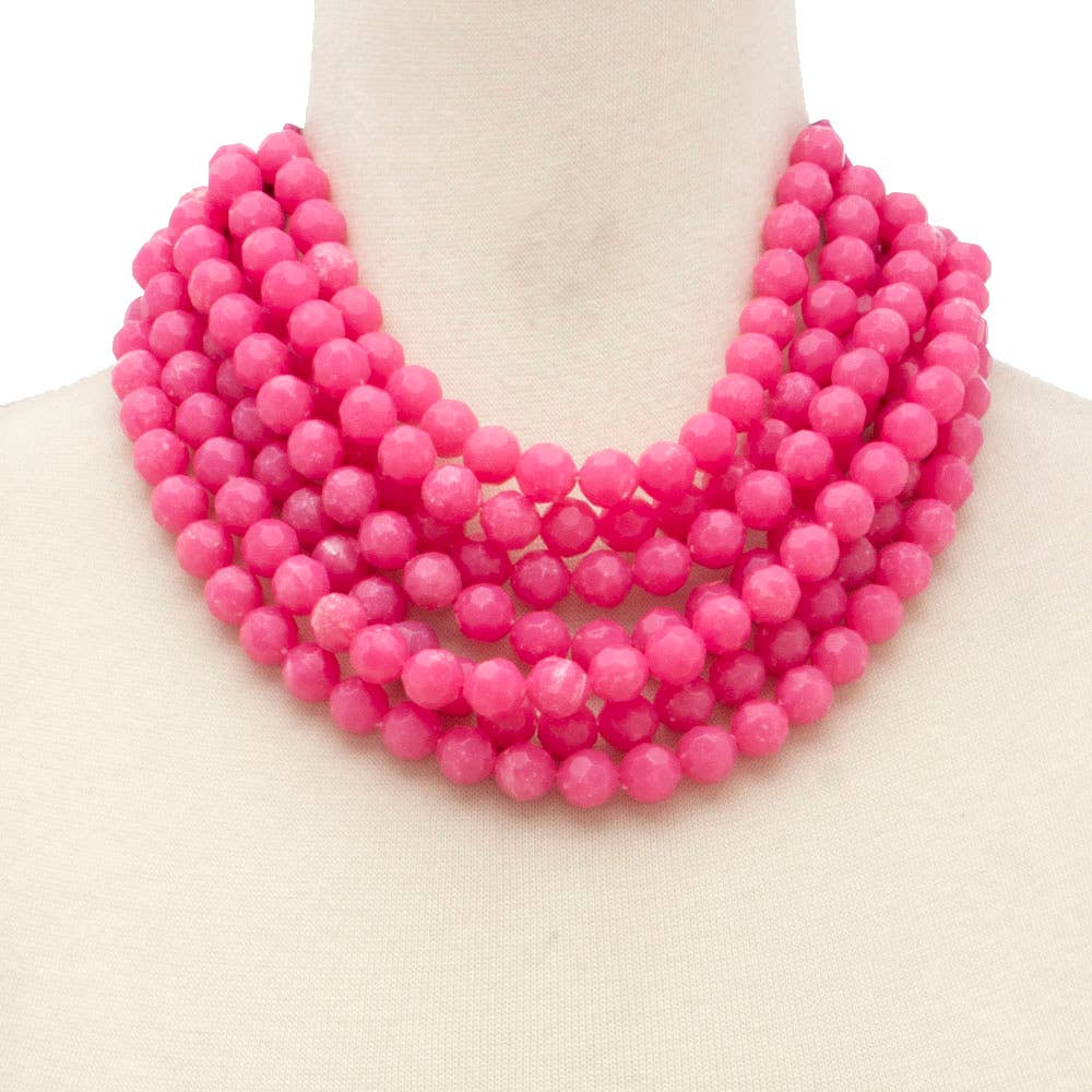 CHUNKY BEADED LAYERED NECKLACE Faux leather neck magnetic