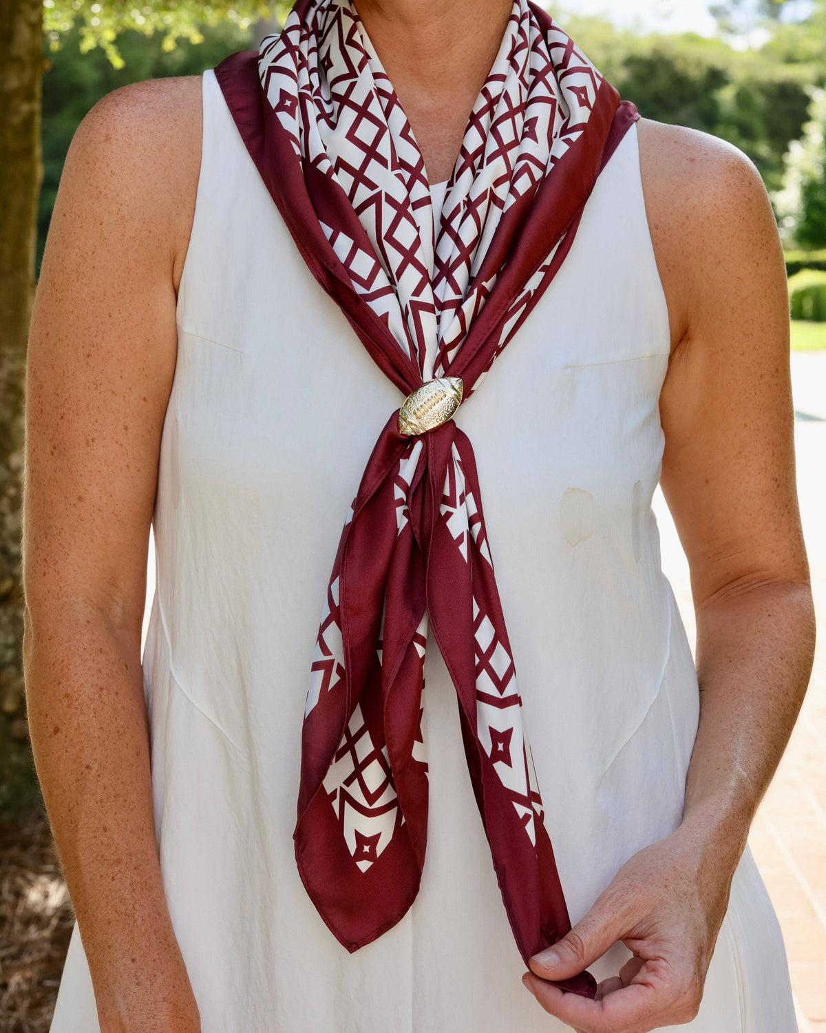 Langston Geometric Scarf Large Maroon White