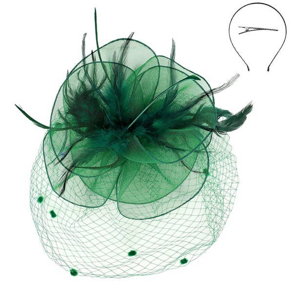 KENTUCKY DERBY FLOWER FEATHERS VEILED FASCINATOR