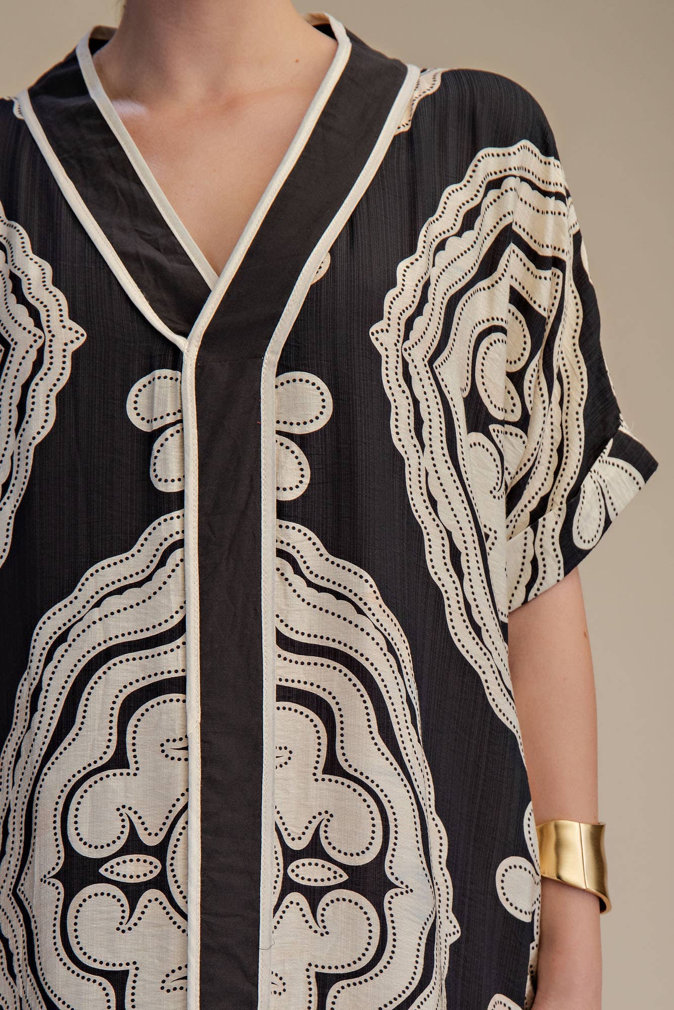 V-Neck Short Sleeve Maxi Print Dress