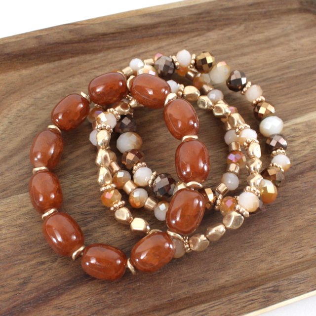 4 Row Crack Stone Bead Bracelet Set