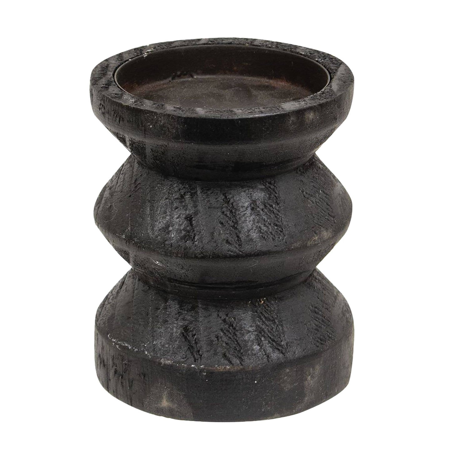 Black Wooden Pillar Candle Holder