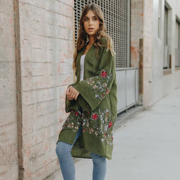 Long Floral Kimono Cardigan