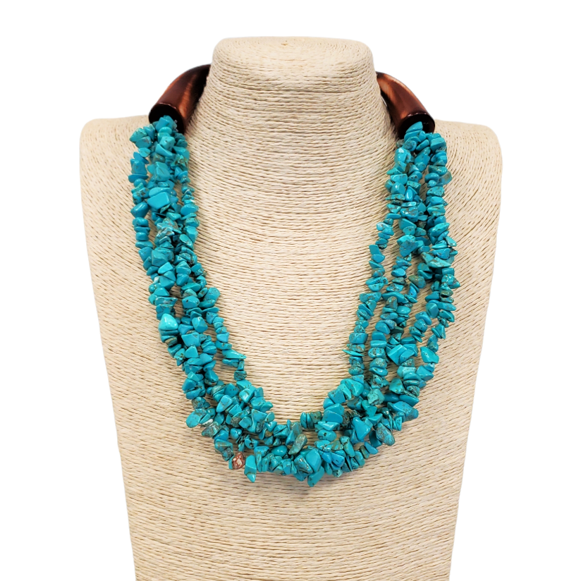 Multi-Strand Turquoise Chip & Brown Horn