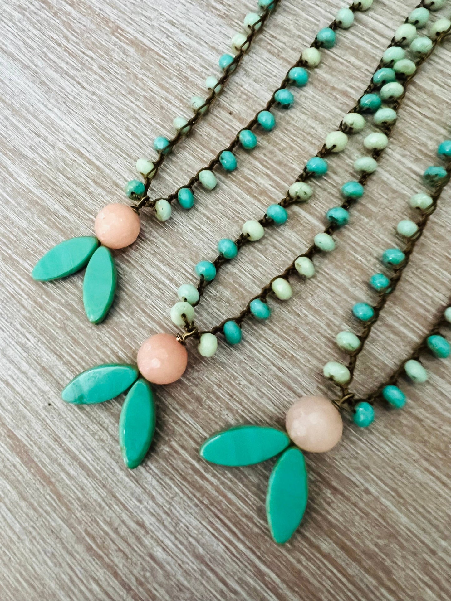 Orange Blossom And Aqua Retro Flower Pendant Necklace