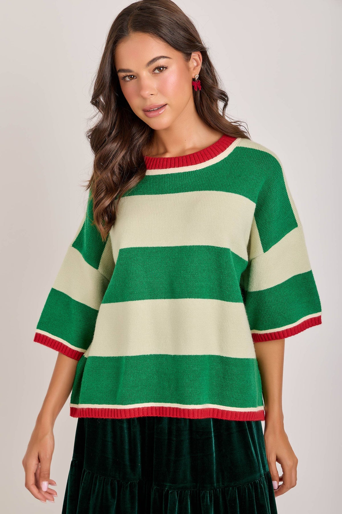 CHRISTMAS WIDE STRIPE LOOSE FIT SWEATER TOP