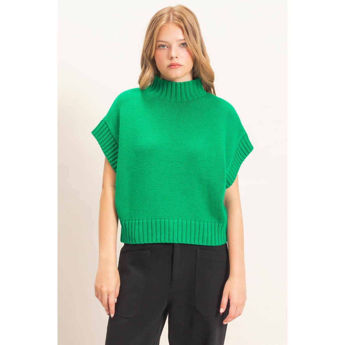 Ribbed Mock Neck Sweater Vest