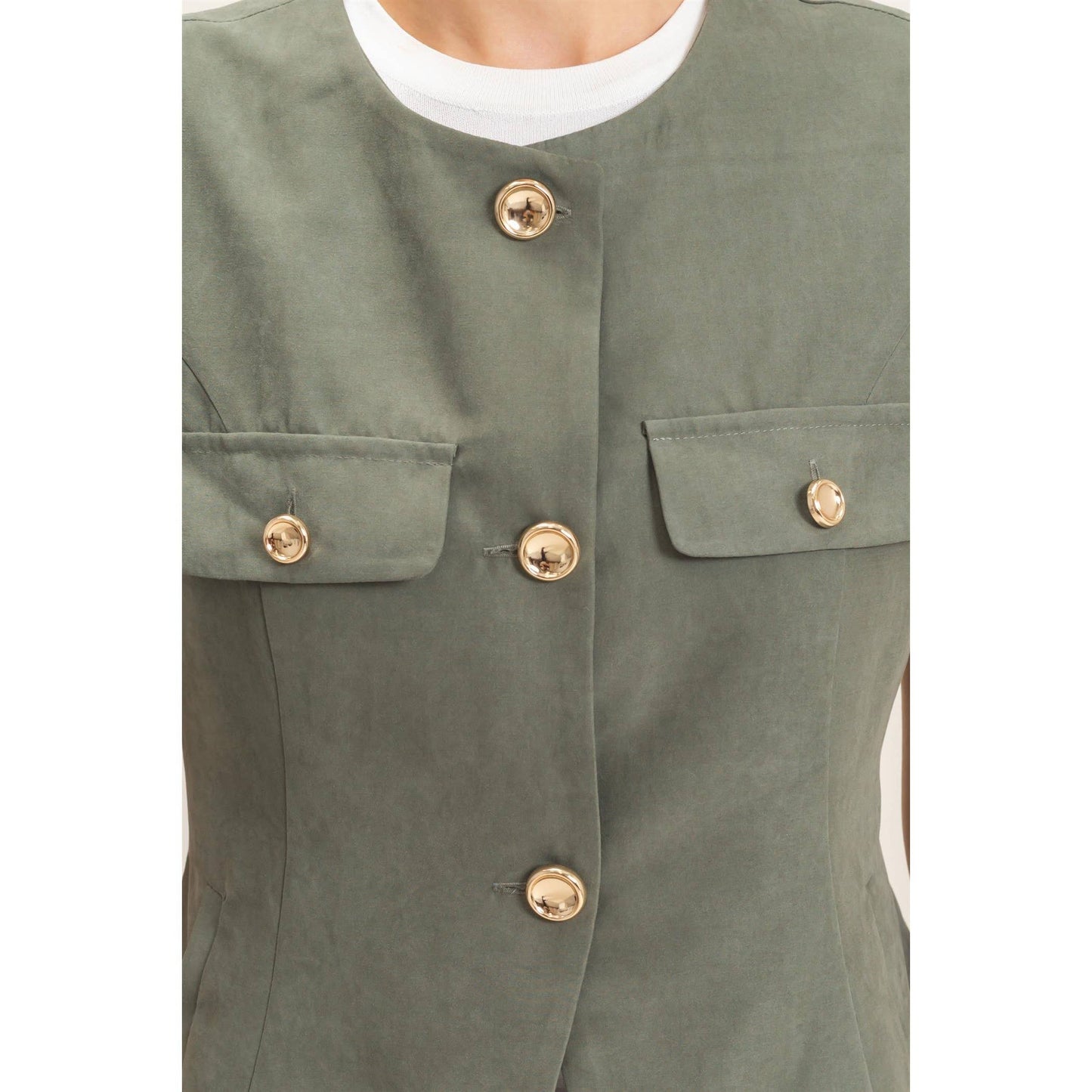 Buttoned Sleeveless Utility Vest