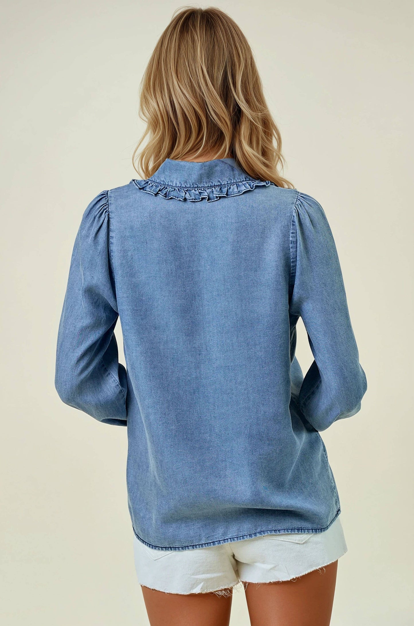 Tencel Denim Long Sleeve Button Down Shirt Bloeus