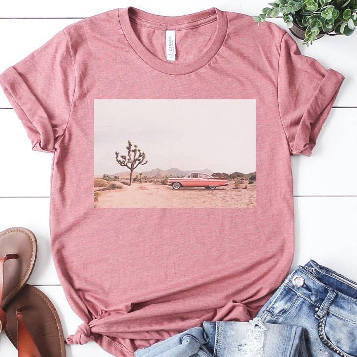 Western Desert Car Scene Summer Travel Graphic Tee