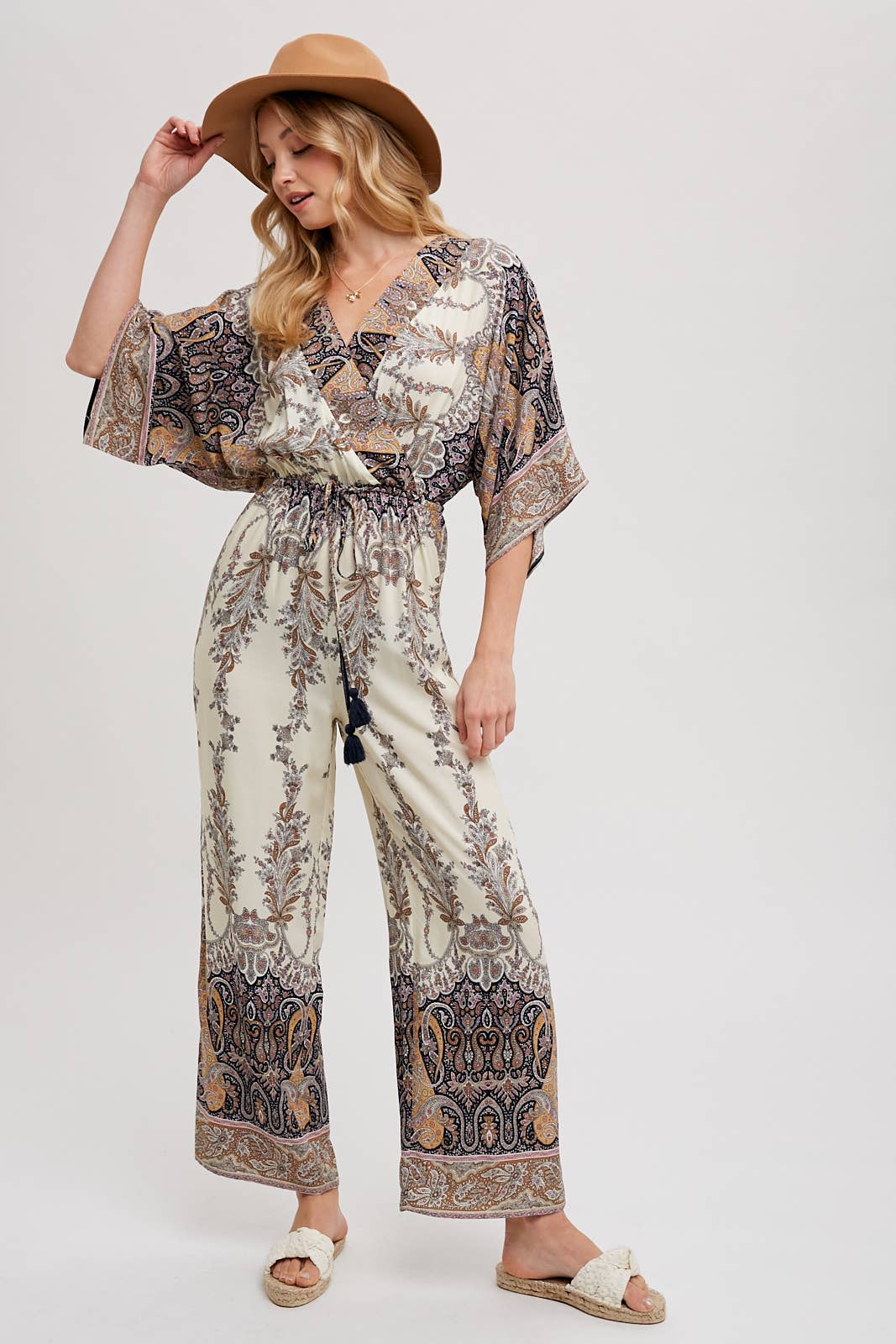 PAISLEY PRINT WRAP JUMPSUIT