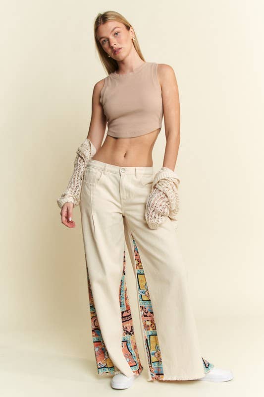 MID RISE PAISLEY PRINT PATCHWORK STRAIGHT LEG PANT