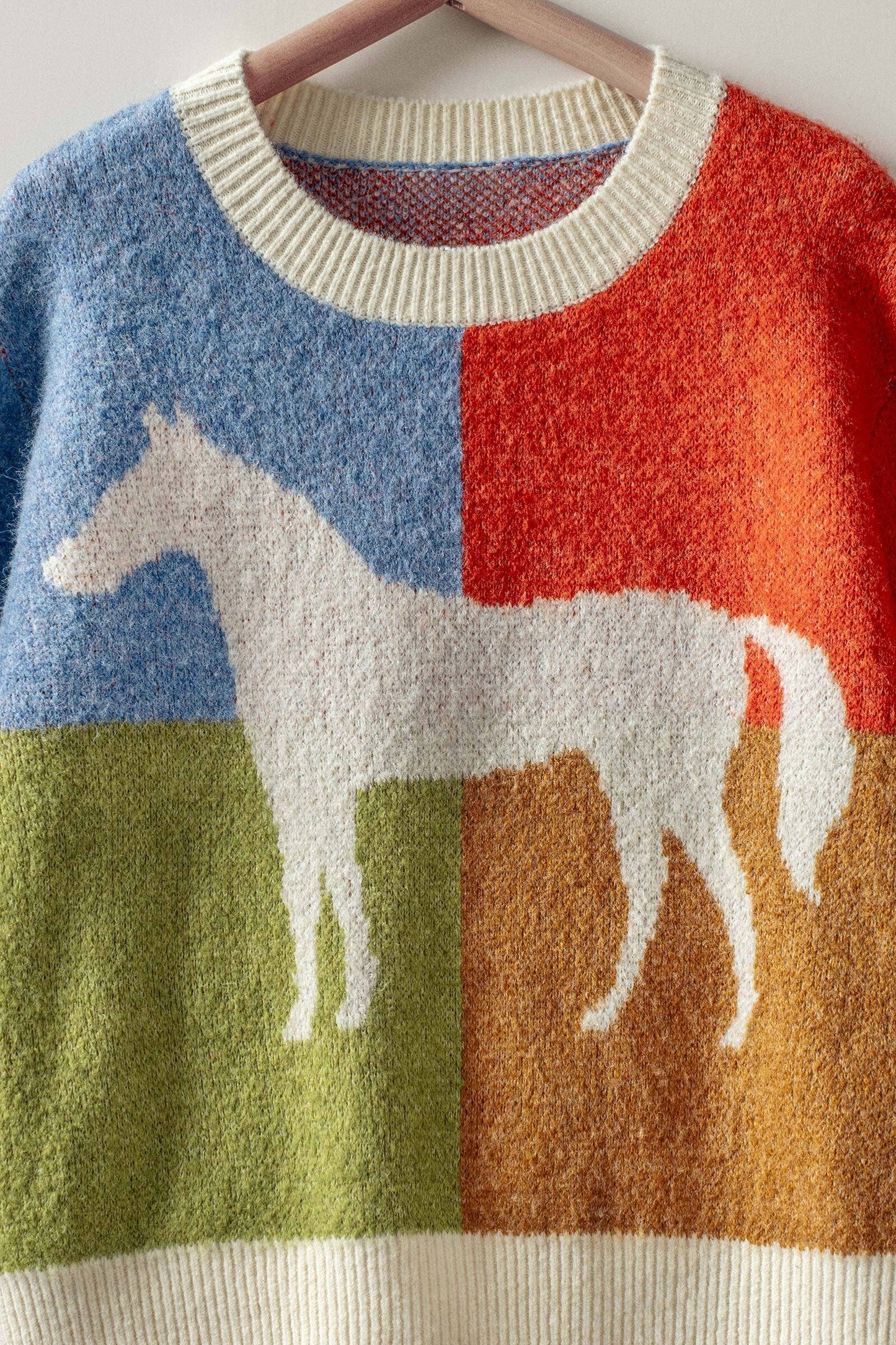 Colorblock Horse Intarsia Graphic Sweater