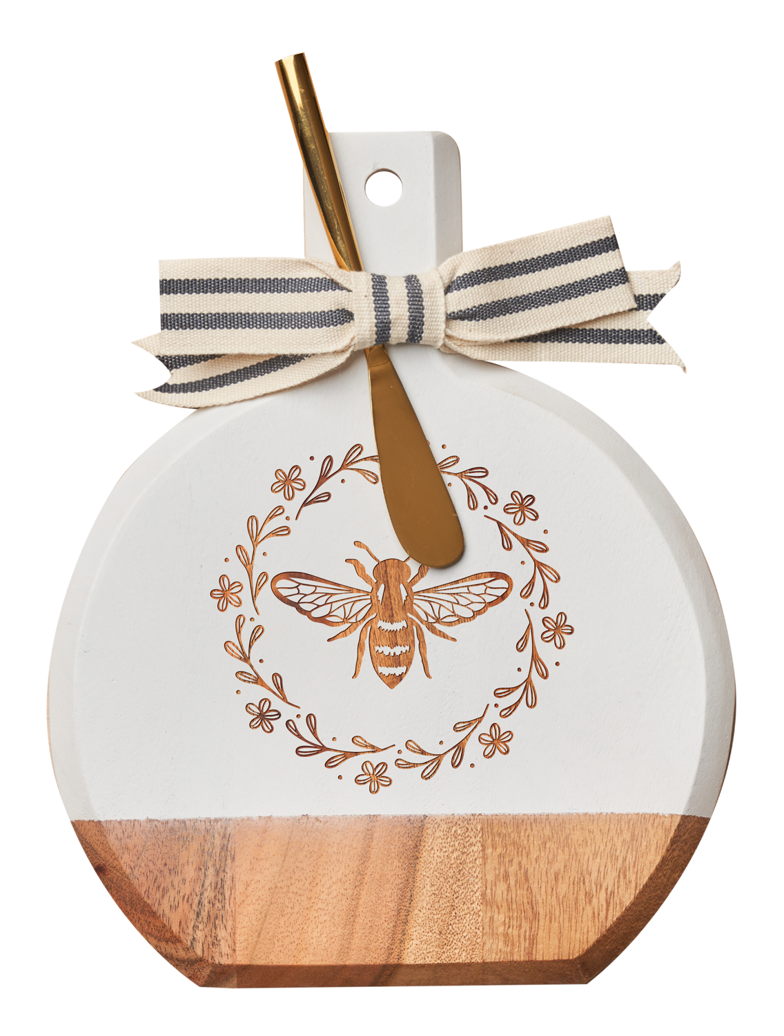 Bee Bevel Board White w/ Ribbon &e Gold Spreader Knife