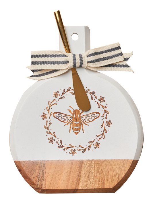 Bee Bevel Board White w/ Ribbon &e Gold Spreader Knife