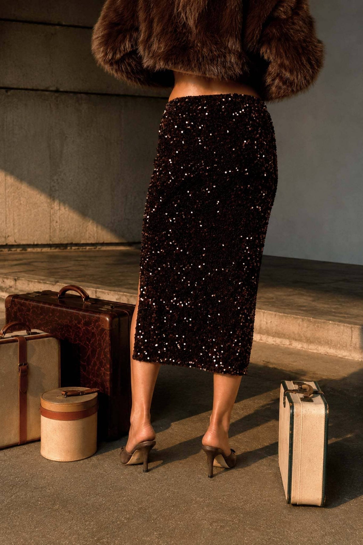 ALL-OVER SEQUIN PENCIL MIDI SKIRT