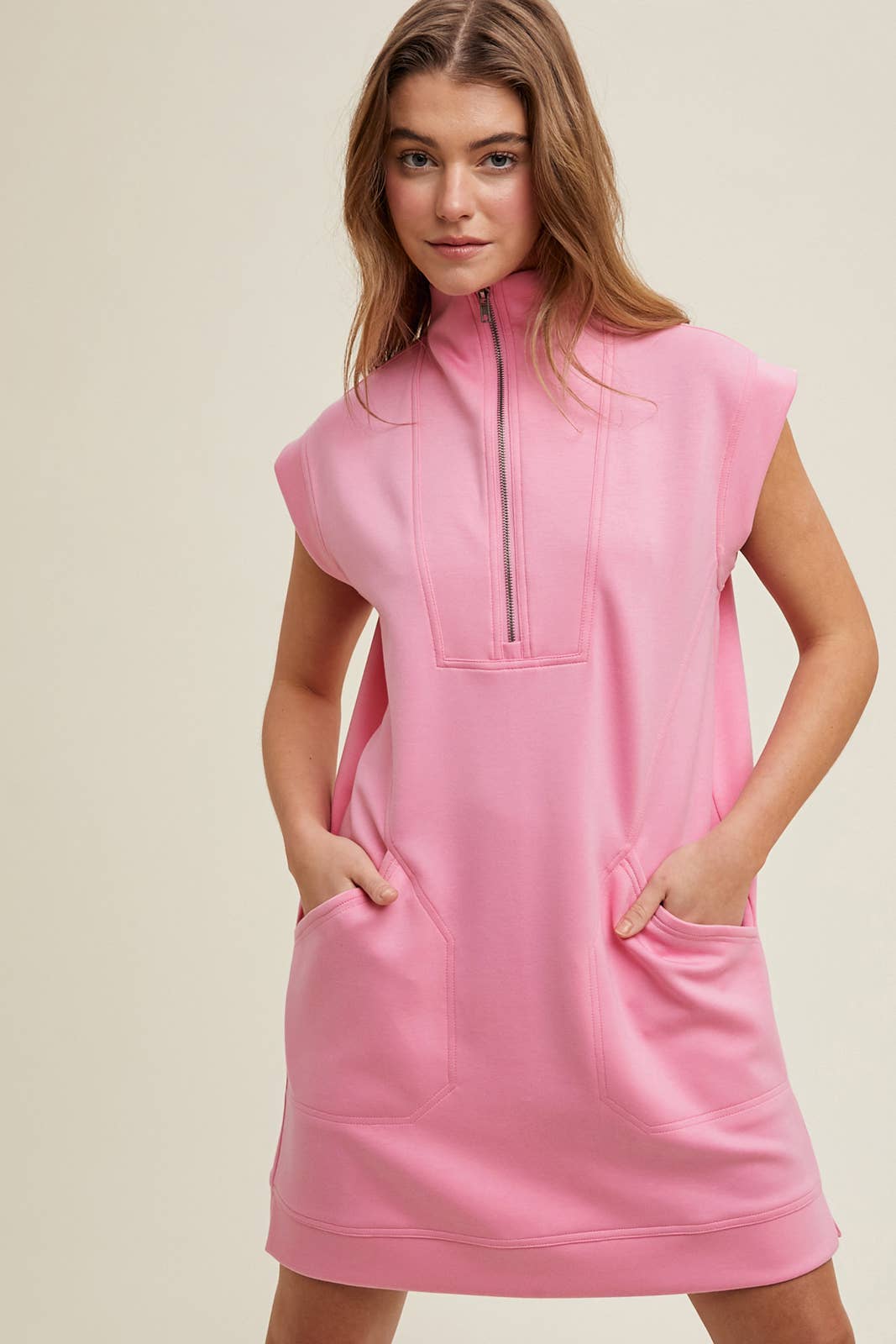 SCUBA HALF-ZIP MINI DRESS