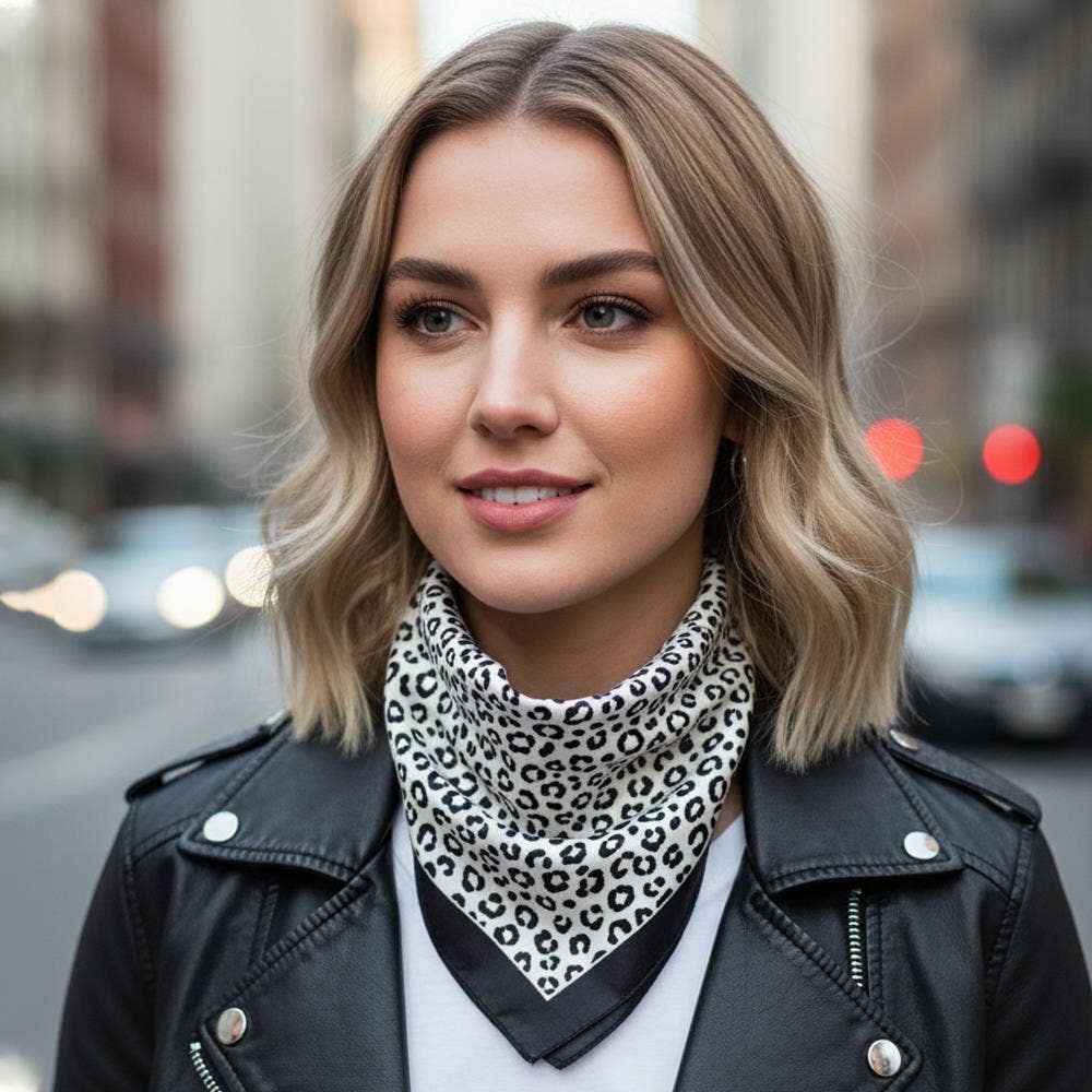 LEOPARD BANDANA SQUARE NECK SCARF