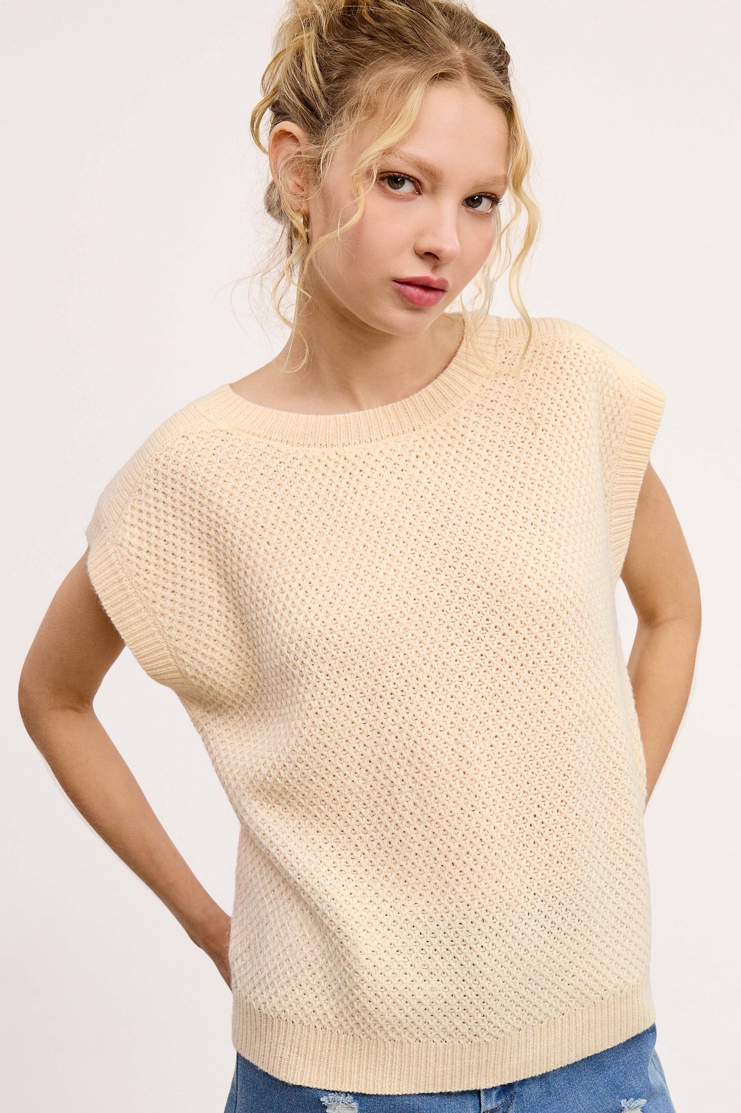 Loose Fit Round Neck Sweater Vest Top