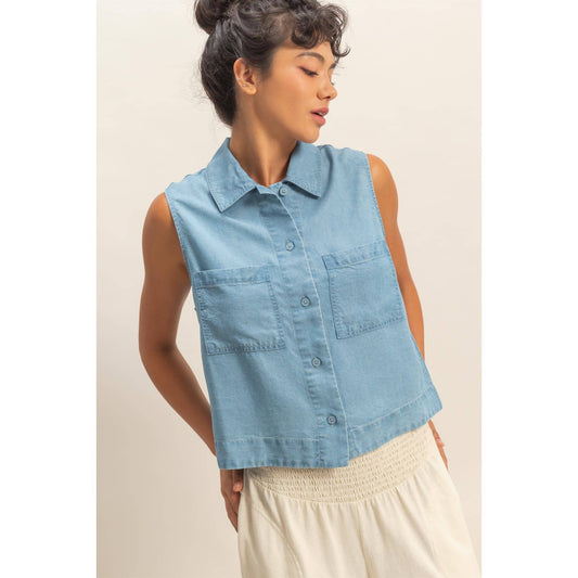 Sleeveless Button-Up Top