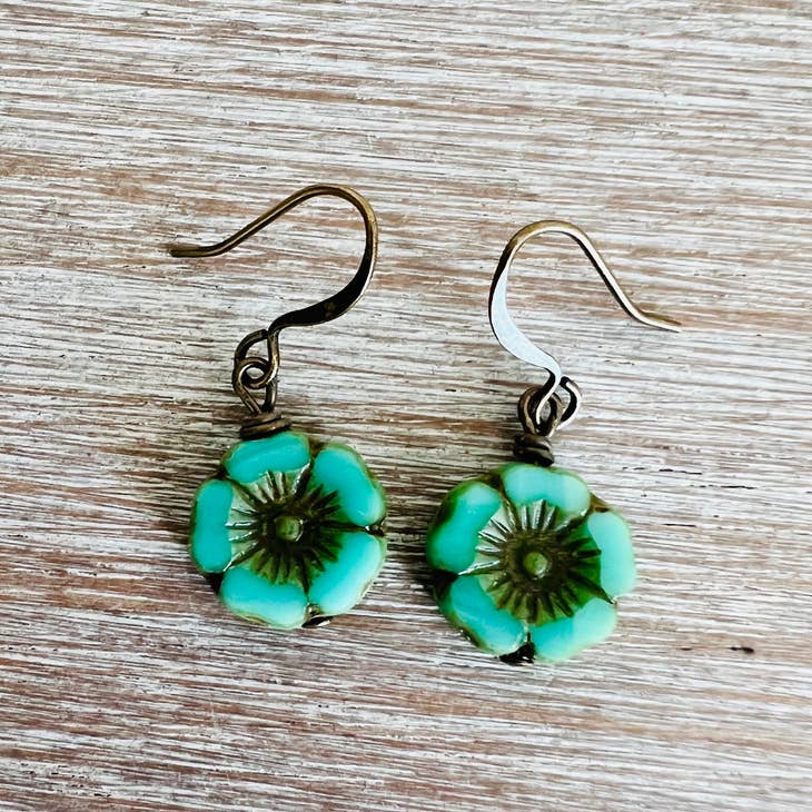 Turquoise Glass Flower Earrings